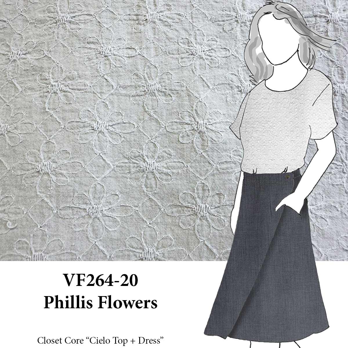 VF264-20 Phillis Flowers - Dove Grey Embroidered Cotton Fabric