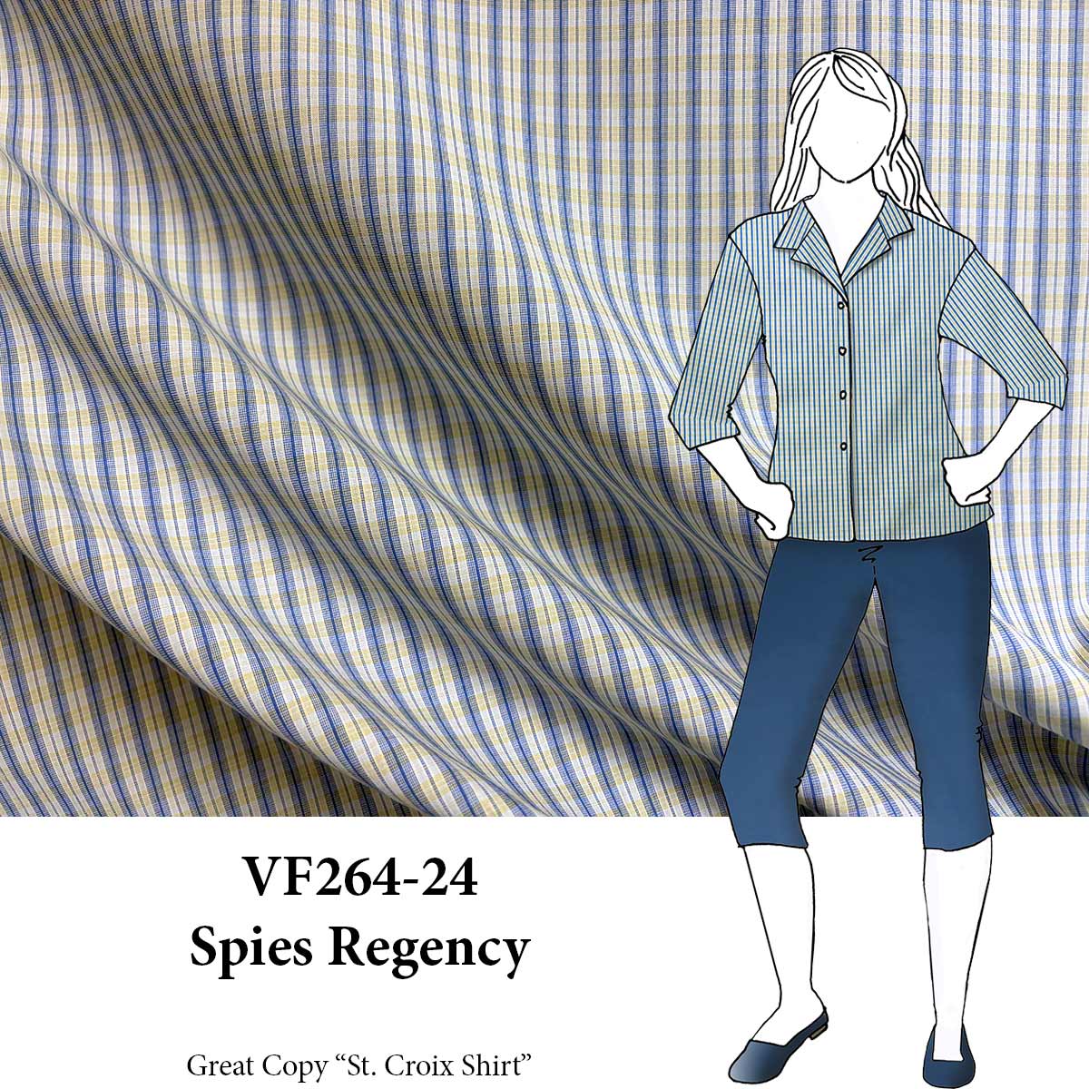 VF264-24 Spies Regency - Steel + Yellow Cotton Stripe Shirting Fabric