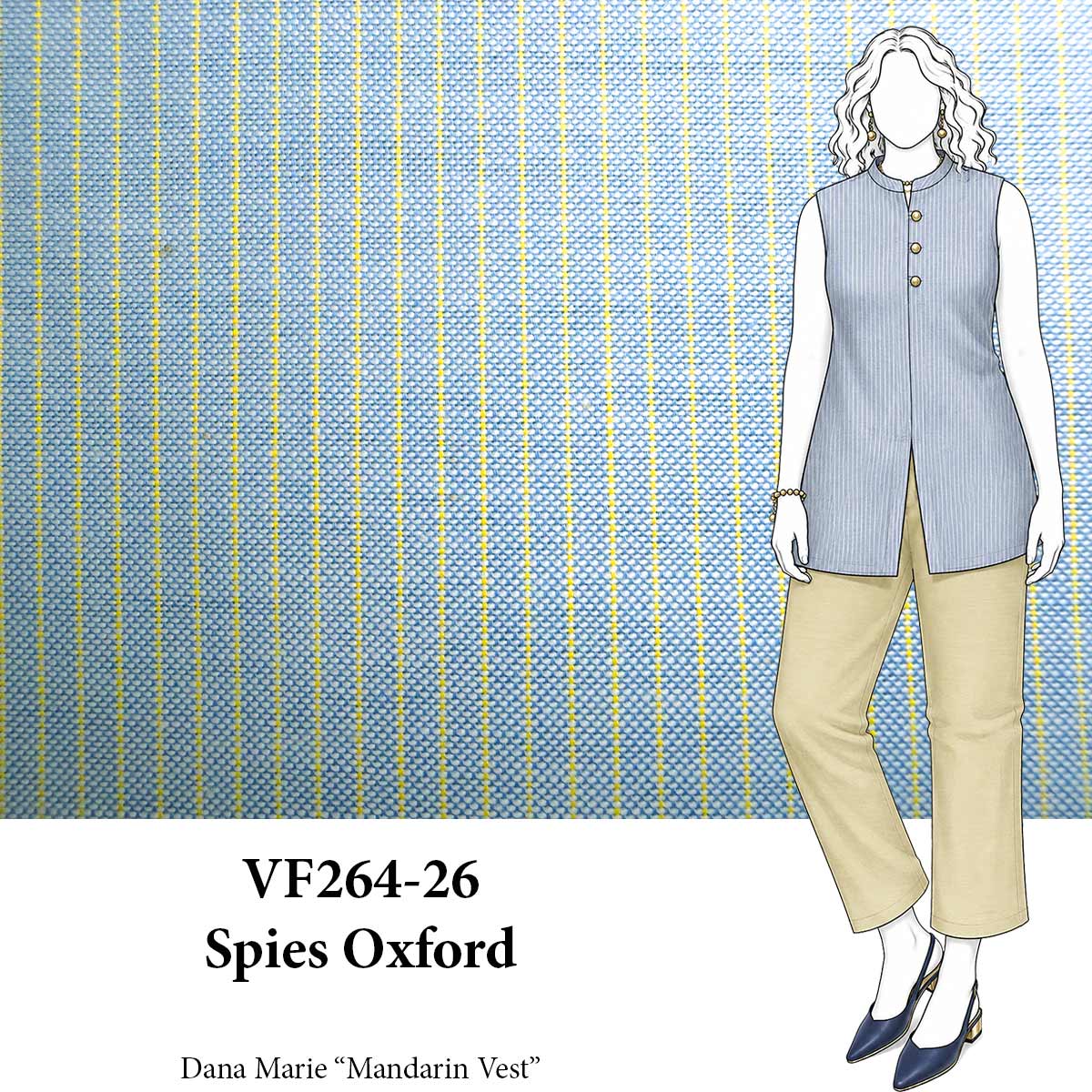 VF264-26 Spies Oxford - Blue with Yellow Pencil Stripe Fabric