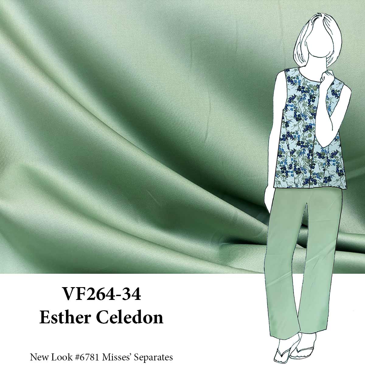 VF264-34 Esther Celedon - Pale Green Cotton Sateen Fabric