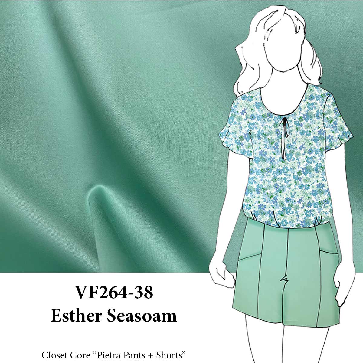 VF264-38 Esther Seafoam - Blue-Green Cotton Sateen Fabric