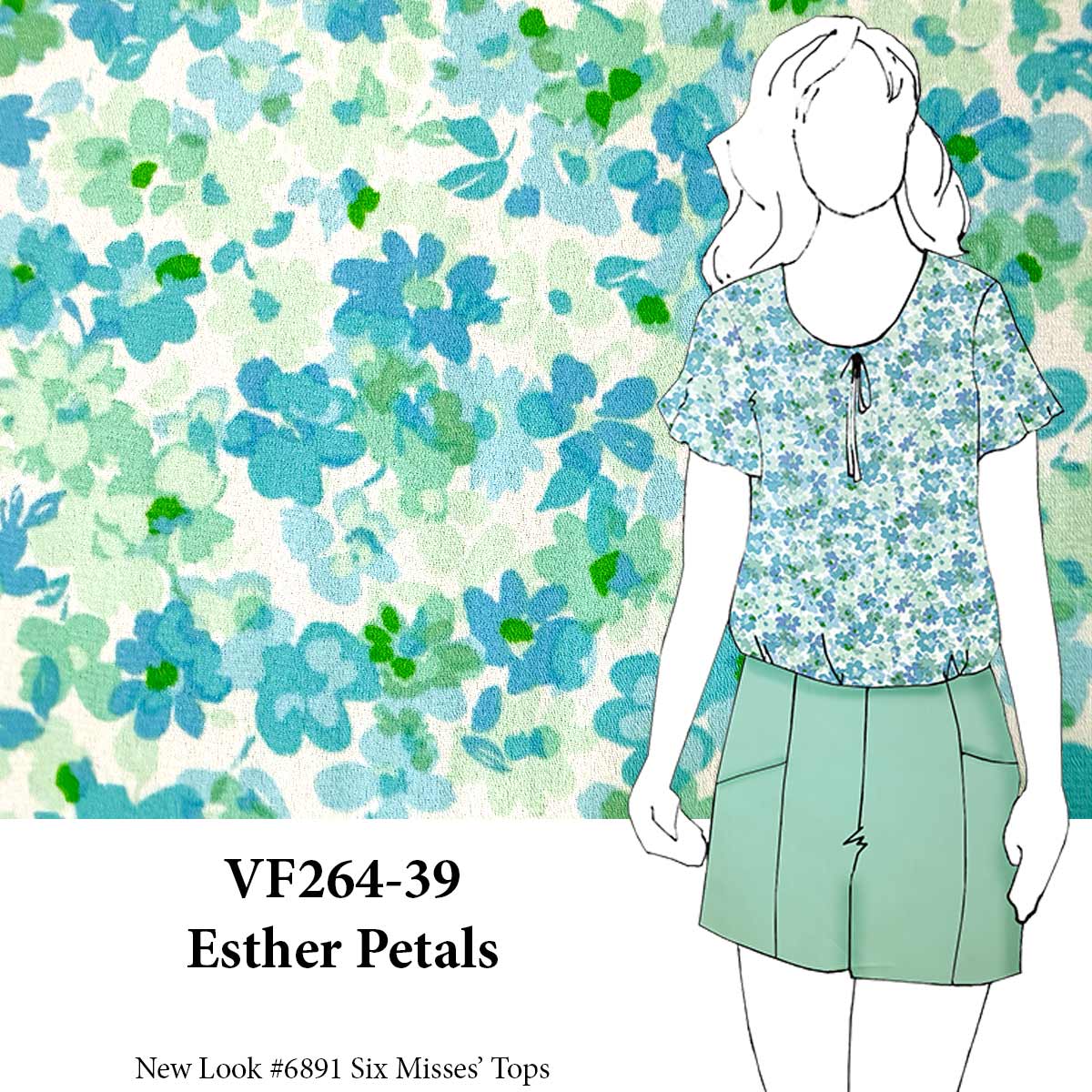 VF264-39 Esther Petals - Blue-Green Floral Georgette Fabric