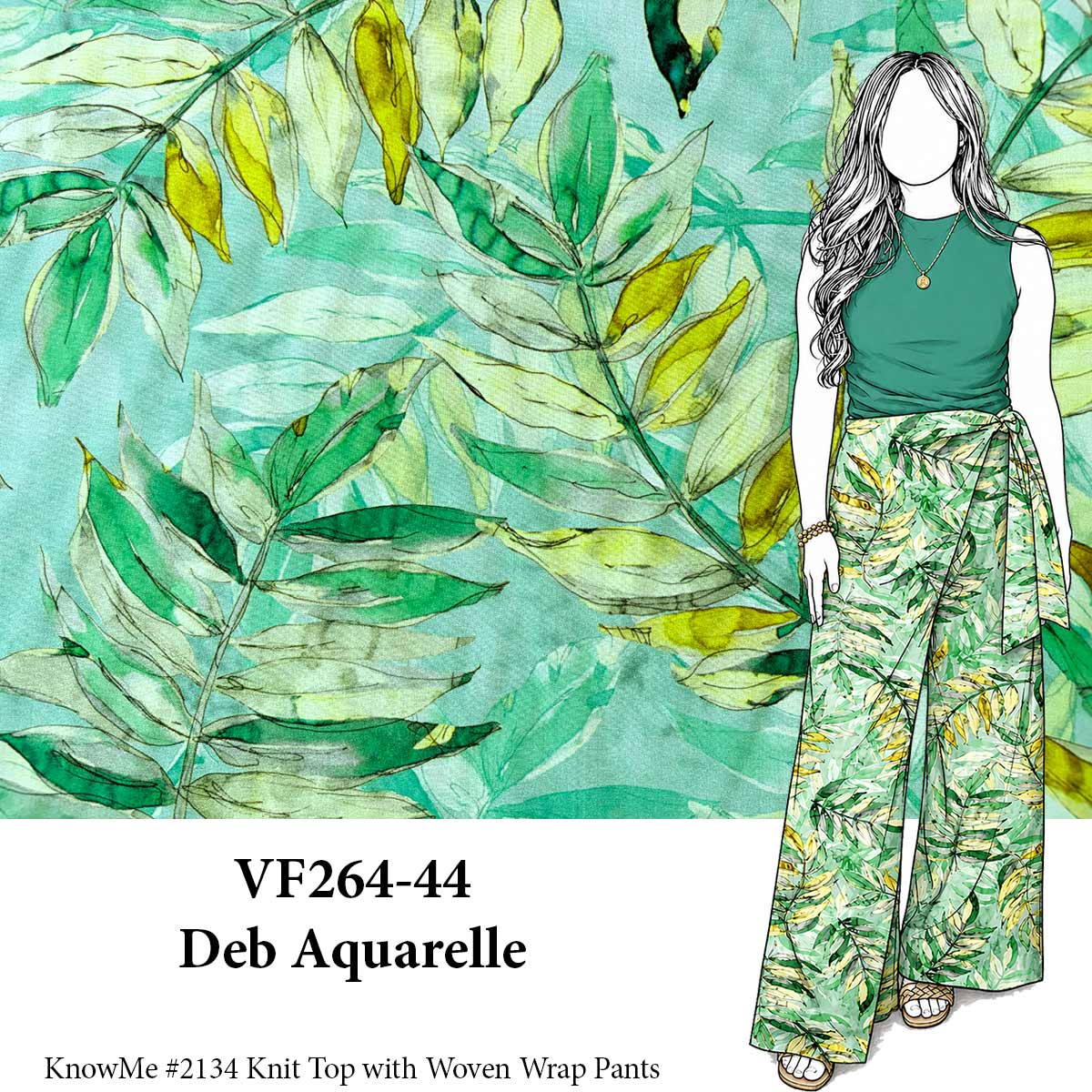 VF264-44 Deb Aquarelle - Watercolor Leaf Print Rayon Fabric