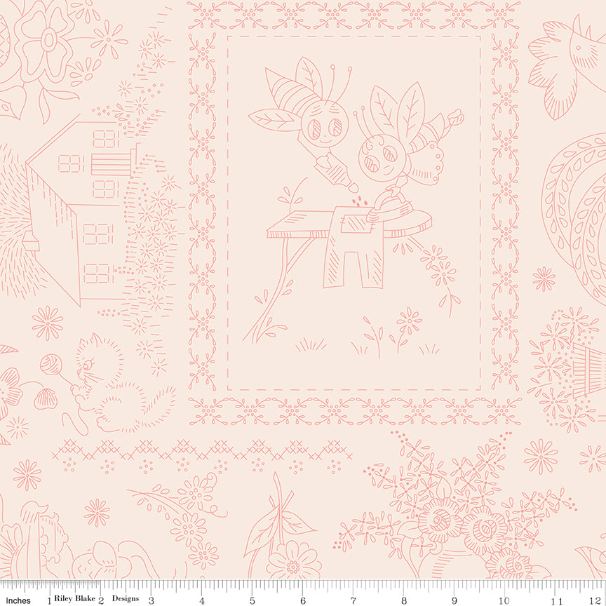 Granny Chic by Lori Holt Wide Quilt Backing Fabric - Vintage Embroidery - 4 Colorways
