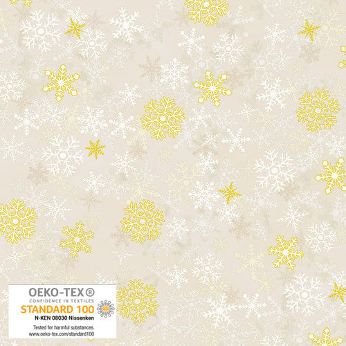 We love Christmas Snowflakes Cream Gold STOF Blank Quilting Cotton Fabric BQ-4592-012