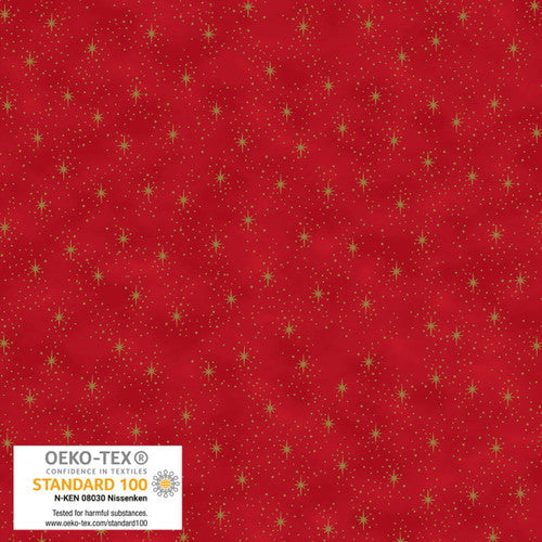 We love Christmas Stars w/ Metallic Red Gold STOF Blank Quilting Cotton Fabric BQ-4592M-401