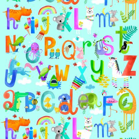 Wee Ones ABC Coords Blue 44" Oasis Cotton Fabric OA-59-6921