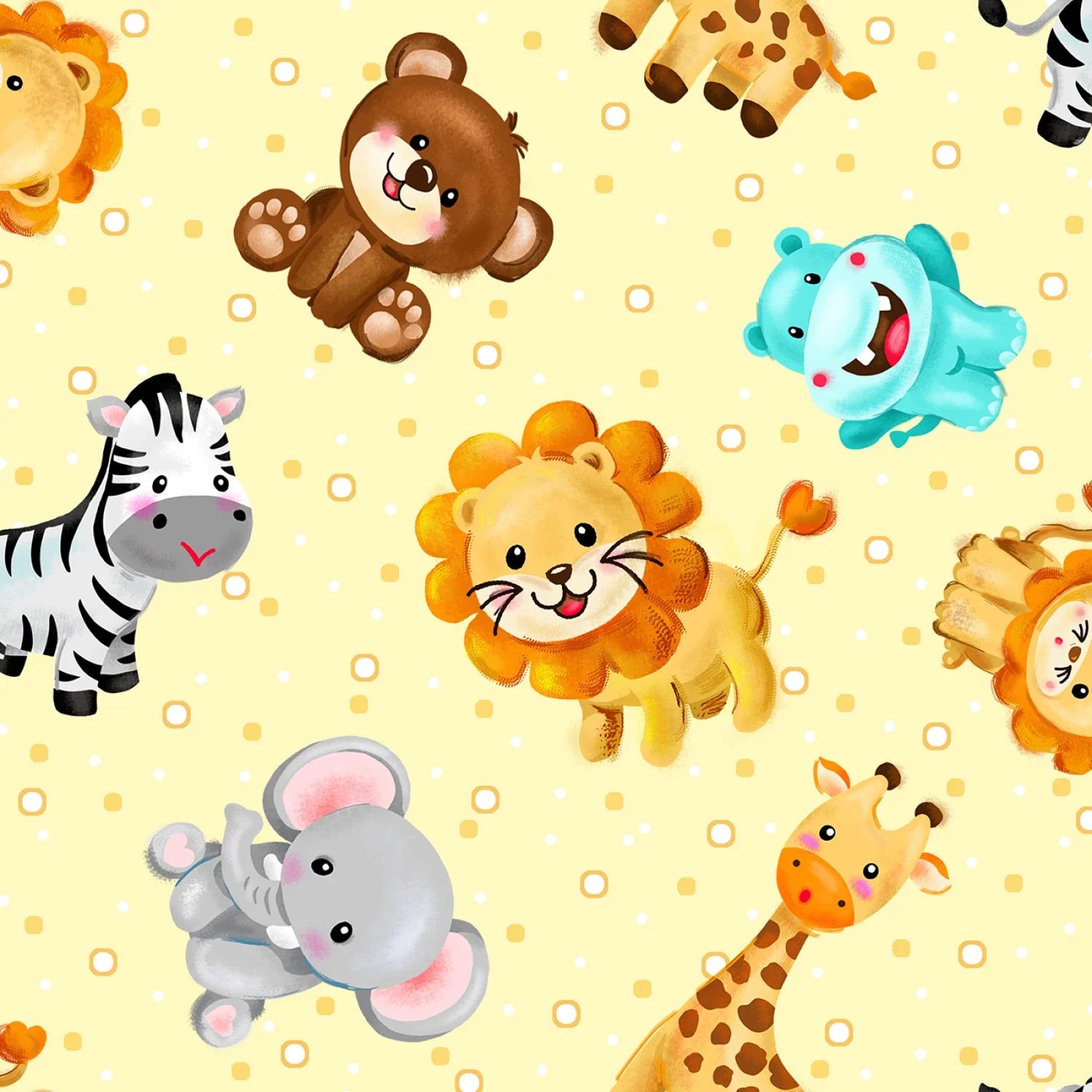 Wee Ones Tossed Animals Yellow Oasis Fabrics Cotton Fabric OA-59-8561