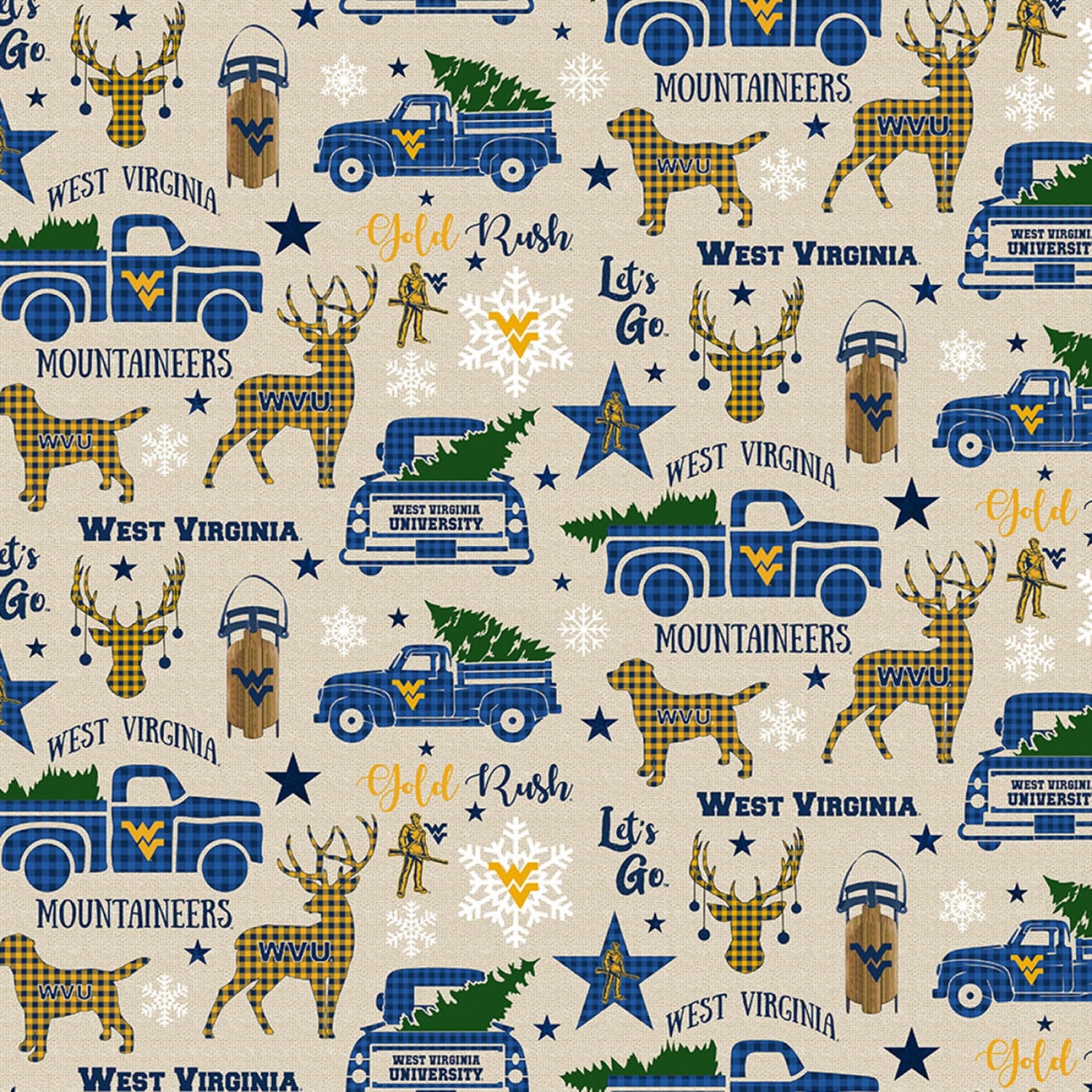 West Virginia Mountaineers NCAA College Holiday Sykel Cotton Fabric WV-1213