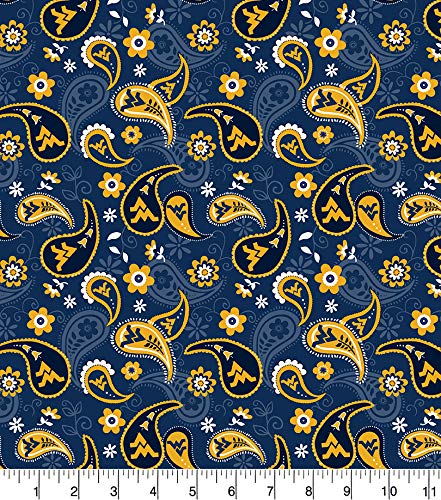 West Virginia Mountaineers NCAA College Bandana Paisley Sykel Cotton Fabric WV-1200