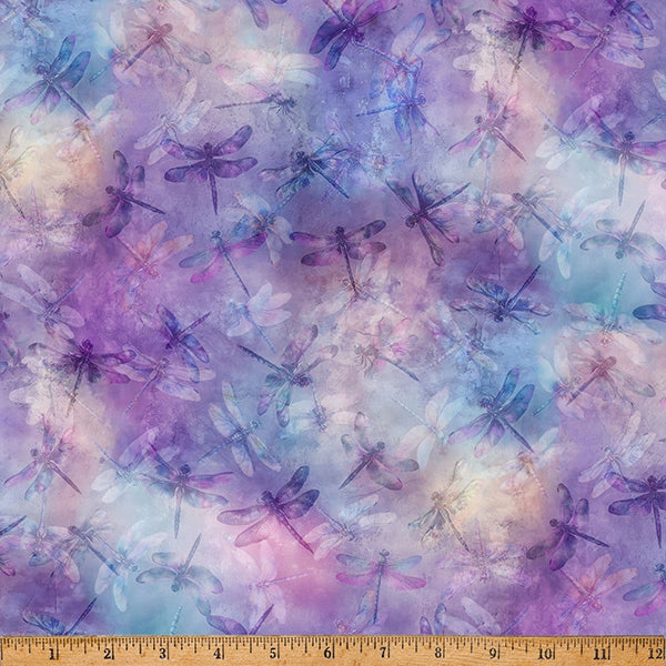 Wings Over Wildflowers Hyacinth Dragonflies Fabric Yardage