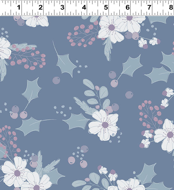Winter Gardens: MAIN FLORAL - Dark Denim Fabric by Meags & Me (1/2 yd.)