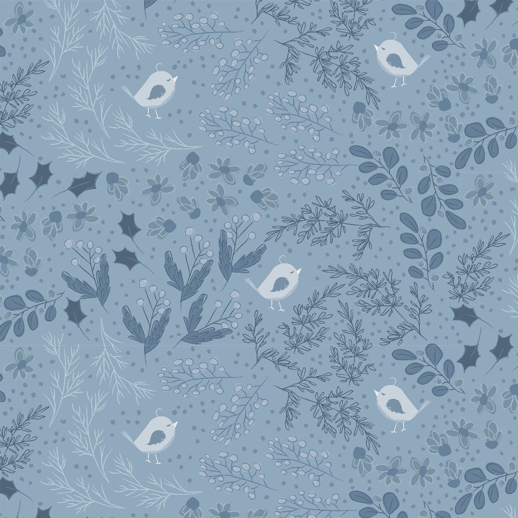 Winter Gardens: BIRDS-DENIM Fabric by Meags & Me (1/2 yd.)