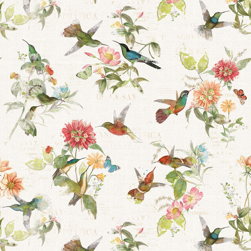 Hummingbird Days Digital Toile Light Cream quilting cotton fabric by Kate Pertiet for Clothworks
