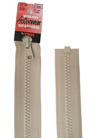 YKK Separating Zipper - One Way Opening, 22" - #572 Bone