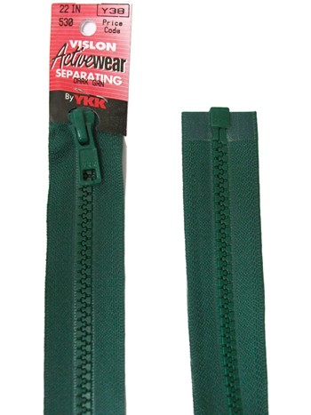 YKK Separating Zipper - One Way Opening, 22" - #530 Dark Green