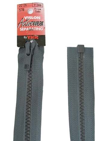 YKK Separating Zipper - One Way Opening, 22" - #578 Grey