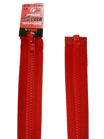 YKK Separating Zipper - One Way Opening, 22" - #519 Red
