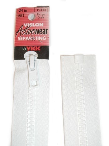 YKK Separating Zipper - One Way Opening, 24" - #501 White