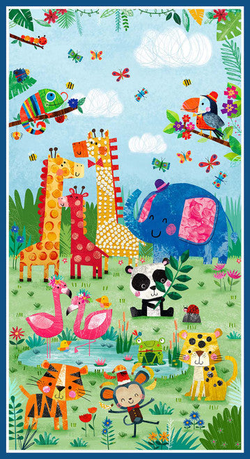Zoo Crew Panel 24" Sage Green Lindsey Sagar Blank Quilting Cotton Fabric BQ-3872P-66