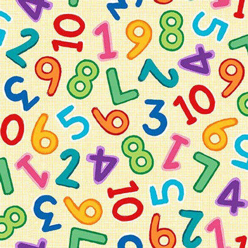 Zoo Crew Tossed Numbers Butter Yellow Lindsey Sagar Blank Quilting Cotton Fabric