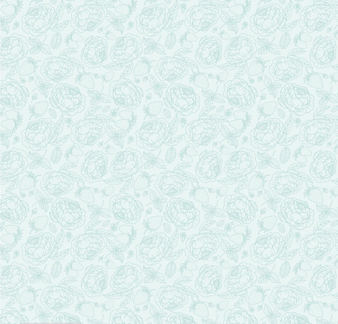 Blooms and Berries Light Teal Icy Blue Yardage by Lori Woods for Poppie Cotton Fabrics