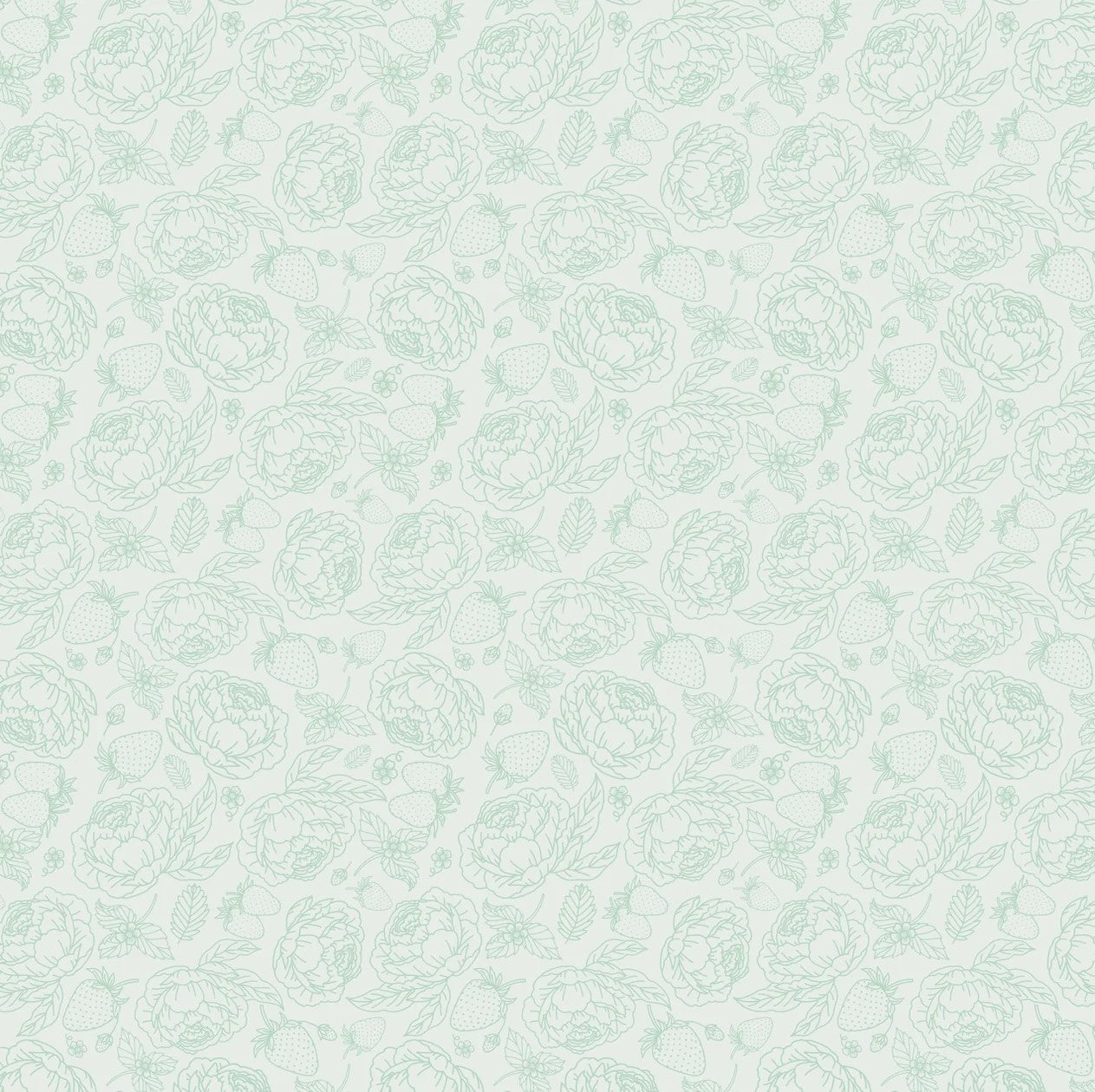 Blooms and Berries Light Green Spearmint Yardage by Lori Woods for Poppie Cotton Fabrics