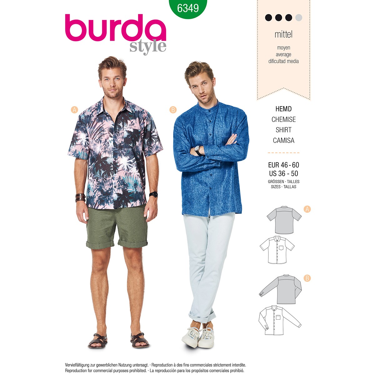Burda 6349 - Men's Shirt with Collar Sewing Pattern