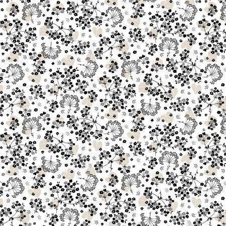 108" Harmony Floral Black/White/Gray/Tan by Benartex