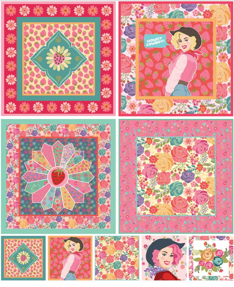 Calico Cowgirls Bandana Panel by Lori Woods for Poppie Cotton Fabrics