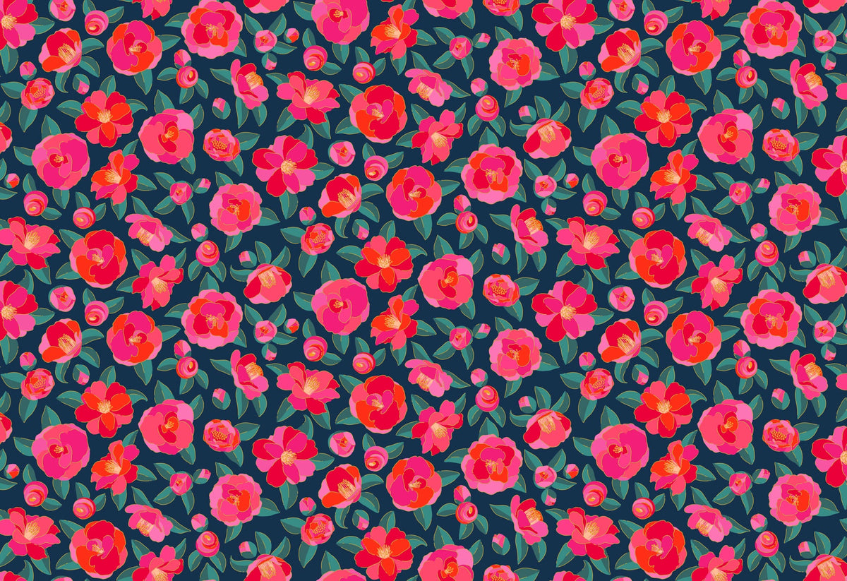 Florescence Camellia Navy fabric | Pippa Shaw