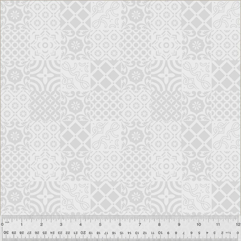 Frosting Azulejo White on White Cotton fabric