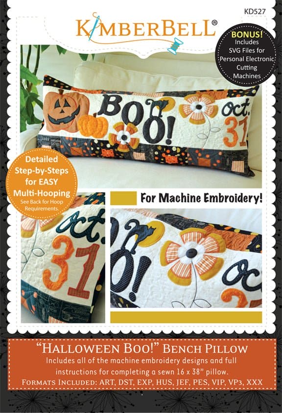 Halloween Boo! Bench Pillow - Pattern - Machine EMBROIDERY CD - designed by Kimberbell - Interchangeable Covers and Bench Pillow KD527