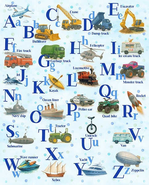 Things That Go From A to Z Baby Blue fabric - X5742 708-BABY BLUE