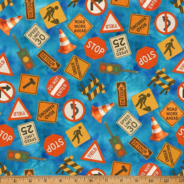 Things That Go From A to Z Blue fabric - X5745 7-BLUE