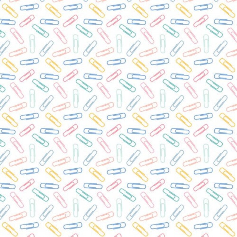 Teachers Rule White Paperclips yardage by Camelot Fabrics