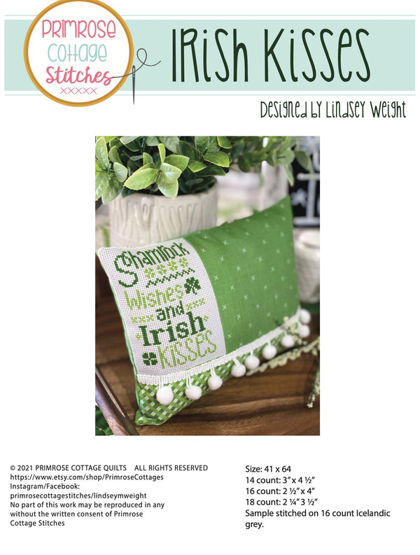 Irish Kisses Cross Stitch by Lindsey Weight of Primrose Cottage Stitches - PDF Pattern