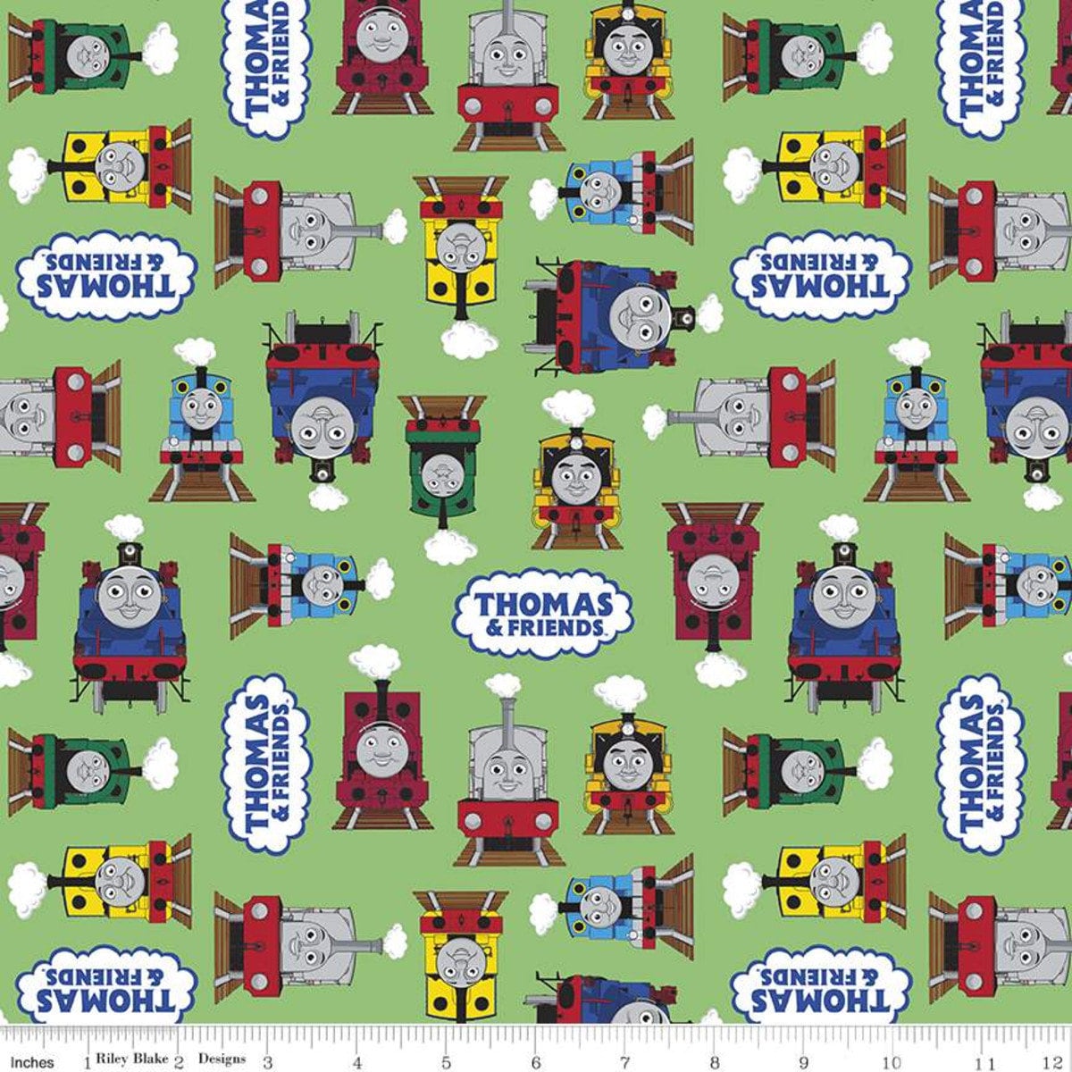 13" End of Bolt - SALE All Aboard with Thomas & Friends Friends C11001 Green - Riley Blake - Trains - Quilting Cotton - Licensed Product