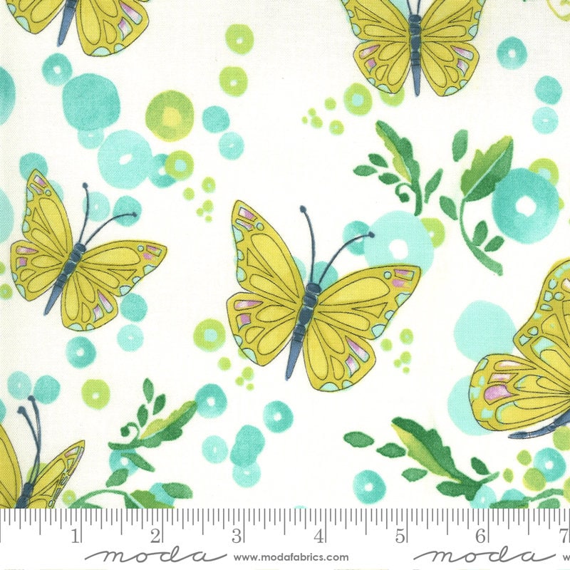 REMNANT 25" of Cottage Bleu - Butterflies Cream Fabric, Moda 48691 11