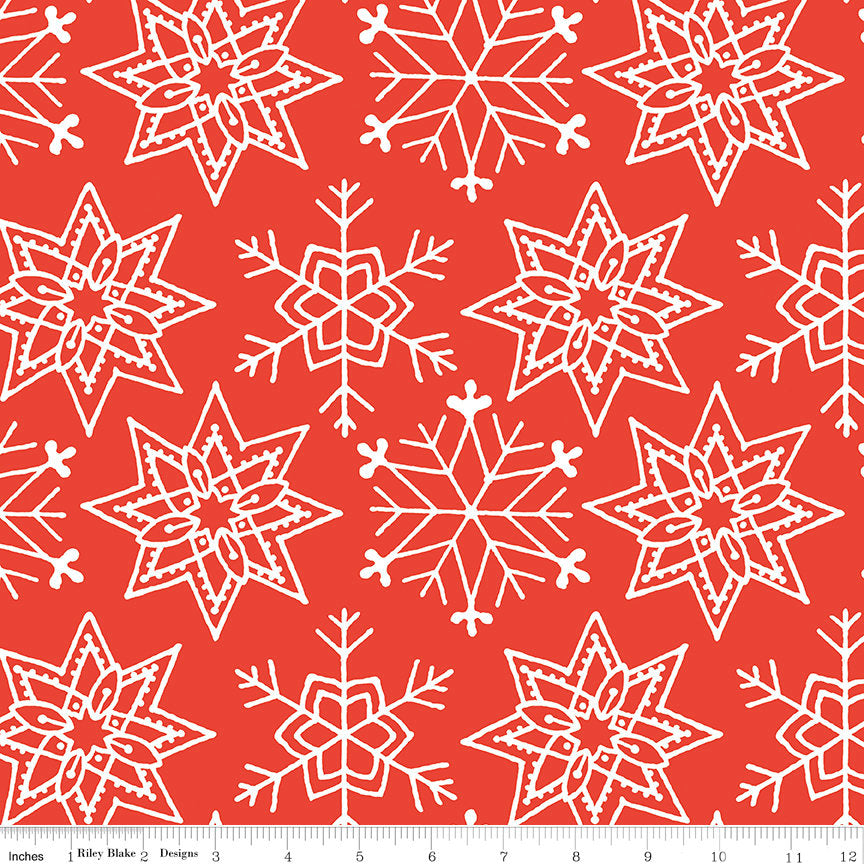 LAST CALL All About Christmas - White Snowflakes on Red Fabric, Riley Blake C10798-RED