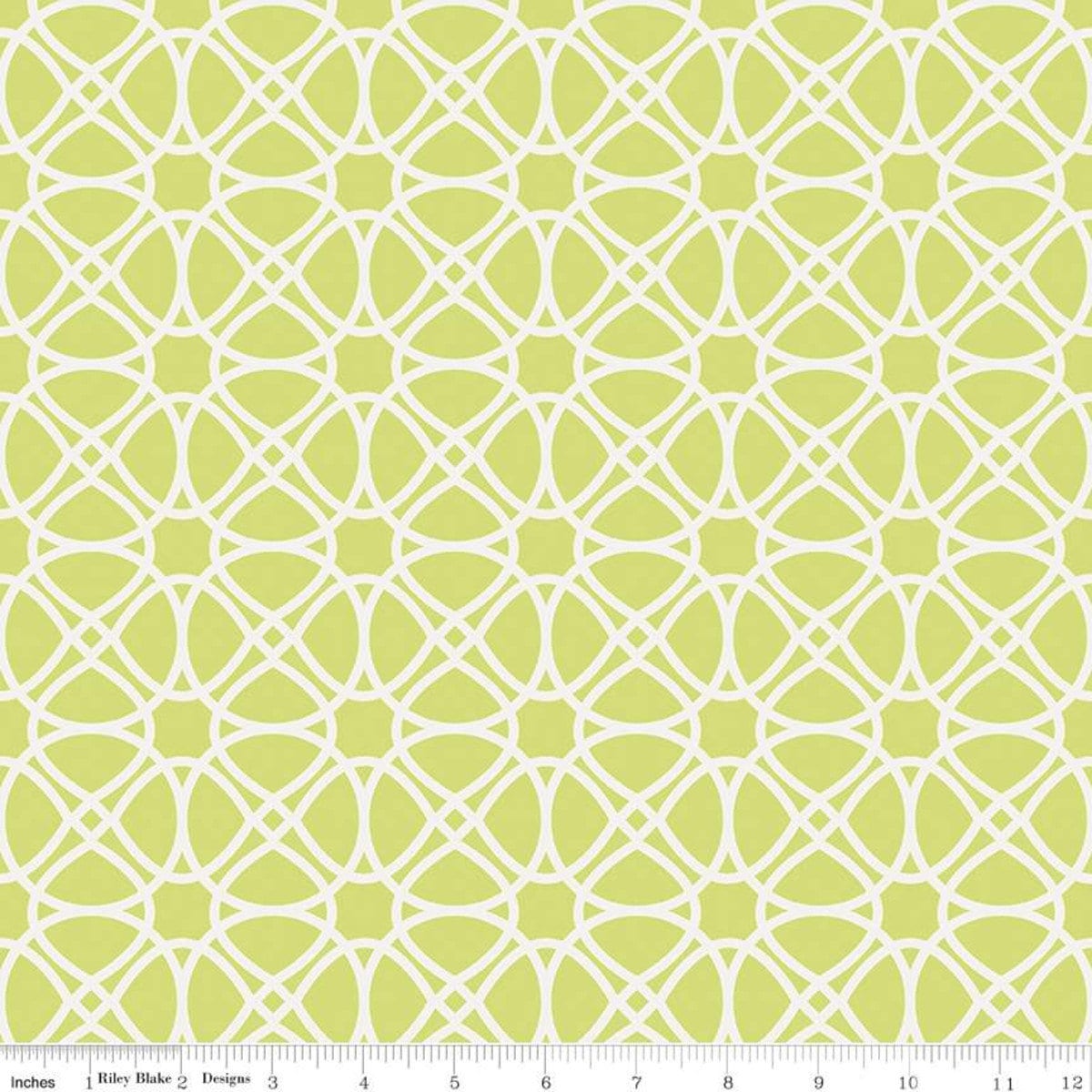 31" End of Bolt - Mulberry Lane Garden Gate Loops C11565 Lime - Riley Blake - Geometric Circles Green Off White - Quilting Cotton Fabric