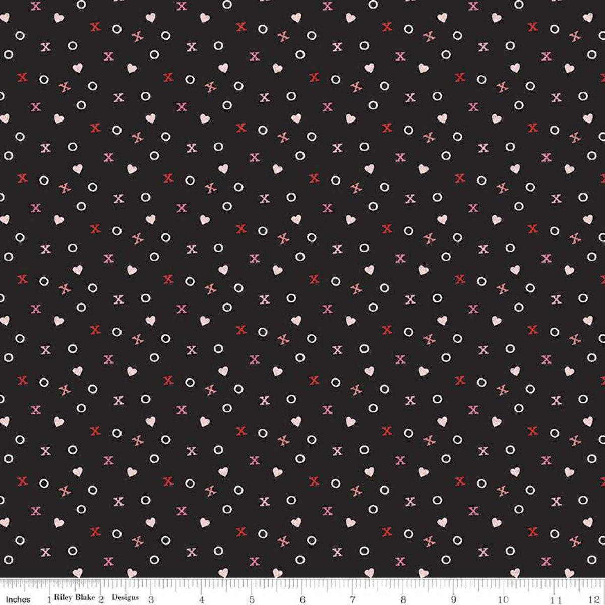 SALE Falling in Love Xs and Os C11283 Black - Riley Blake Designs - Valentine's Day Valentines Hearts - Quilting Cotton Fabric