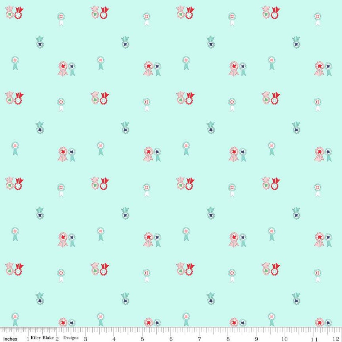 SALE Quilt Fair Sewing Ribbons C11355 Aqua - Riley Blake Designs - Ribbon Awards Blue Green - Quilting Cotton Fabric