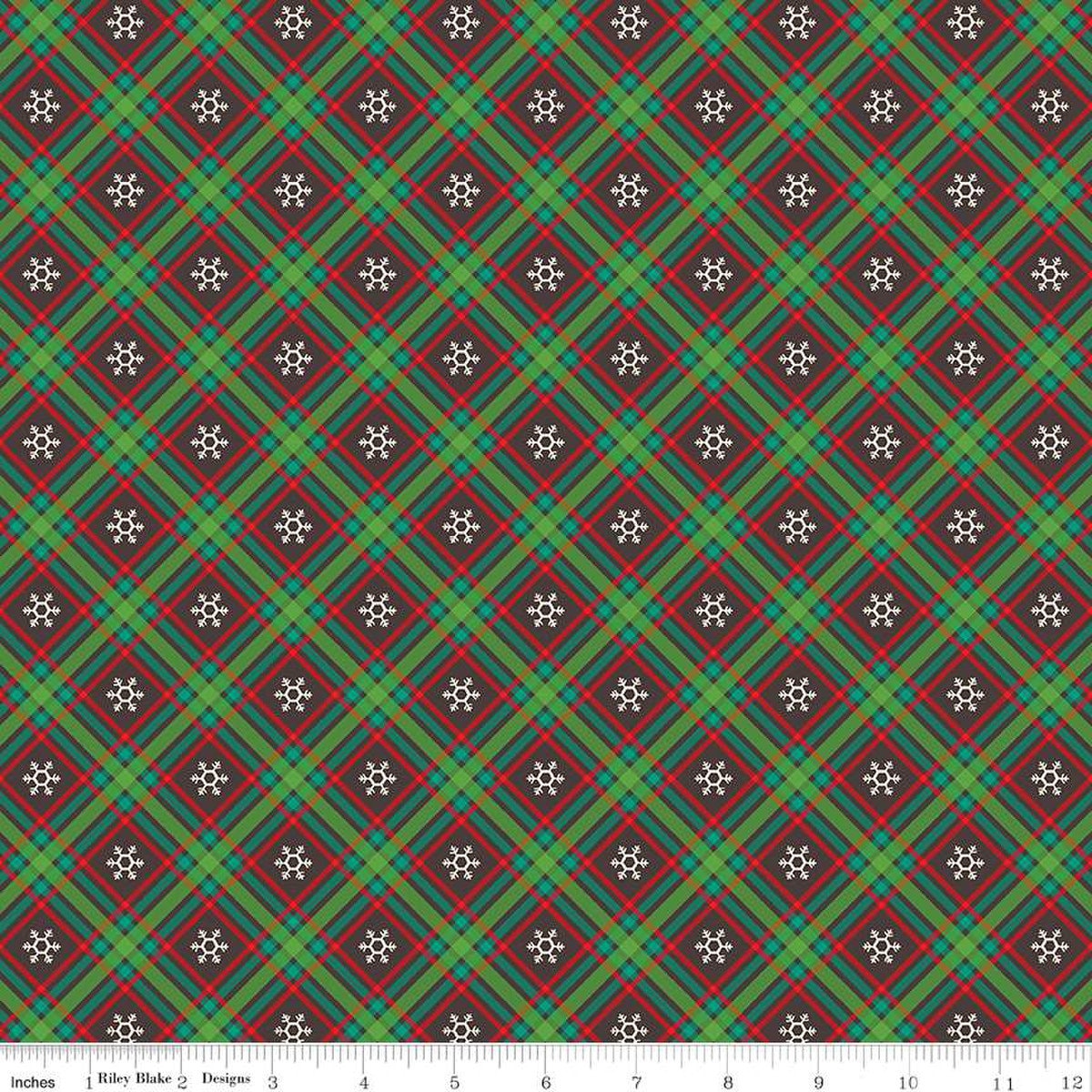 22" End of Bolt Piece SALE Winter Wonder Plaid C12067 Charcoal Riley Blake Designs Christmas Diagonal White Snowflake Quilting Cotton Fabric