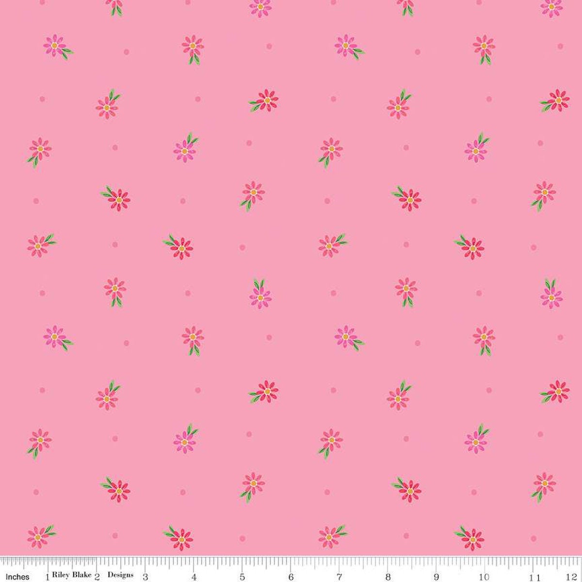 18" End of Bolt - SALE Strength in Pink Daisies C12625 Pink - Riley Blake - Floral Flowers Dots Breast Cancer - Quilting Cotton Fabric