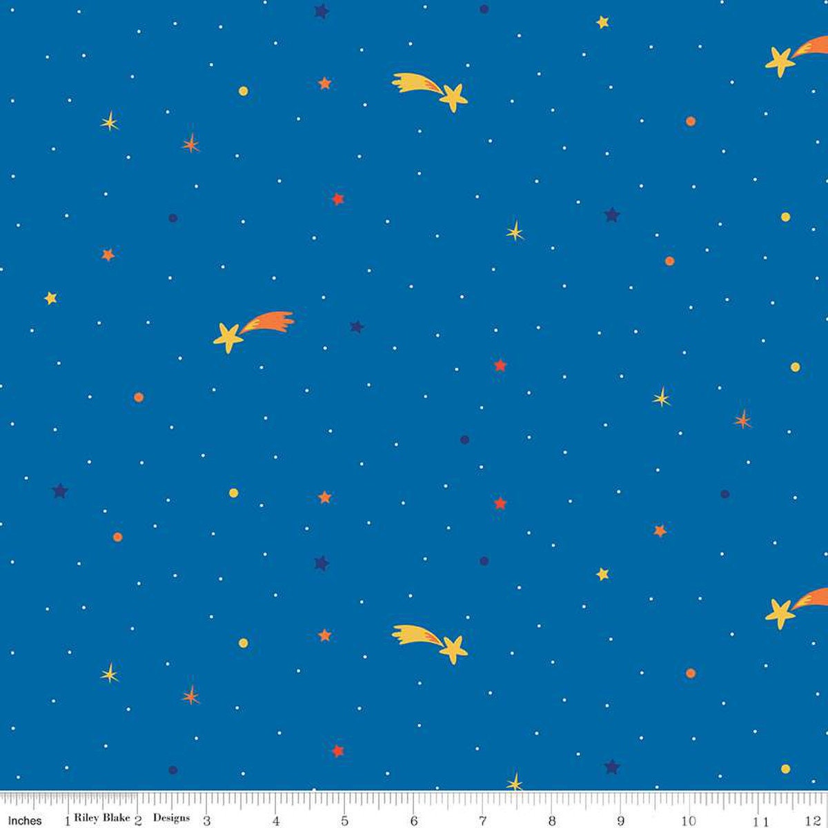 17" End of Bolt -FLANNEL Blast Off Oh My Stars F12593 Blue - Riley Blake Designs - Shooting Stars Dots - FLANNEL Cotton Fabric