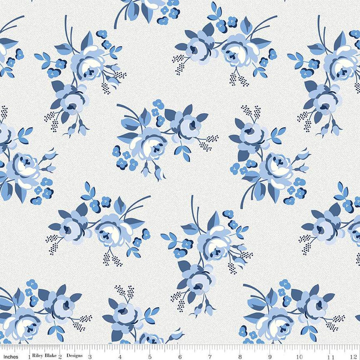 12" End of Bolt - Blue Jean Main C12720 Off White by Riley Blake Designs - Floral Flowers - Quilting Cotton Fabric