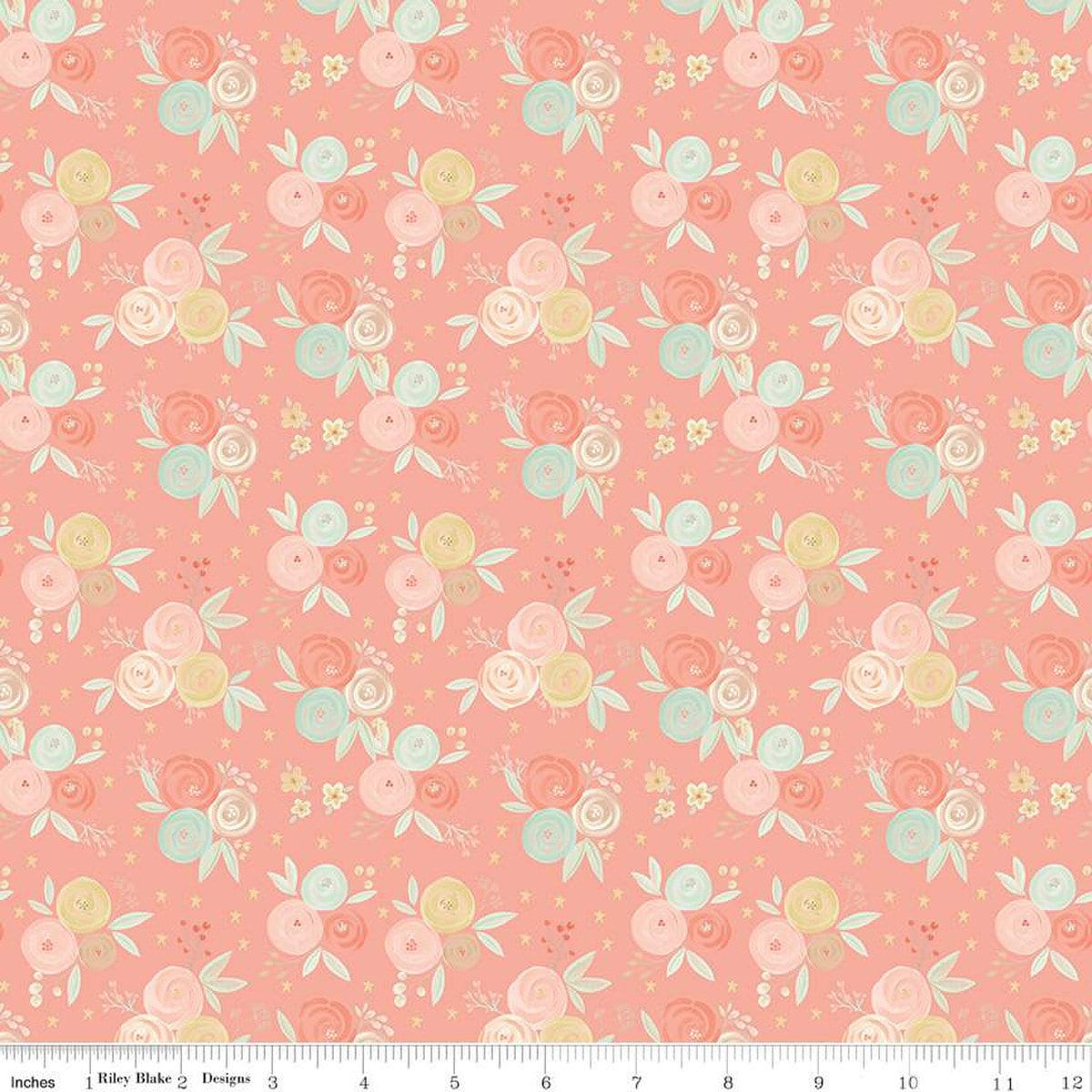 14" End of Bolt - SALE It's a Girl Bouquet C13321 Coral - Riley Blake Designs - Floral Flowers - Quilting Cotton Fabric