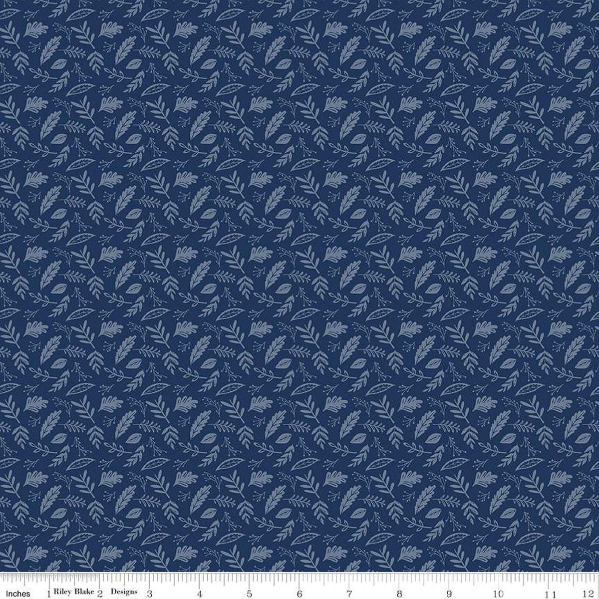 19" End of Bolt - SALE Butterfly Blossom Leaf Toss C13275 Navy by Riley Blake Designs - Tone-on-Tone Leaves - Quilting Cotton Fabric
