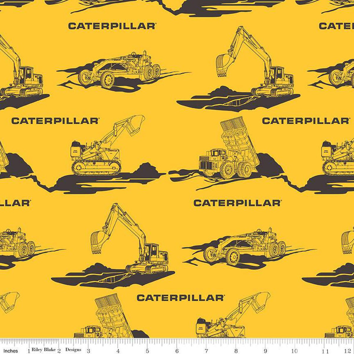 Vintage Caterpillar Main C13840 Yellow - Riley Blake Designs - CAT Construction Equipment Logo - Quilting Cotton Fabric - Licensed Product